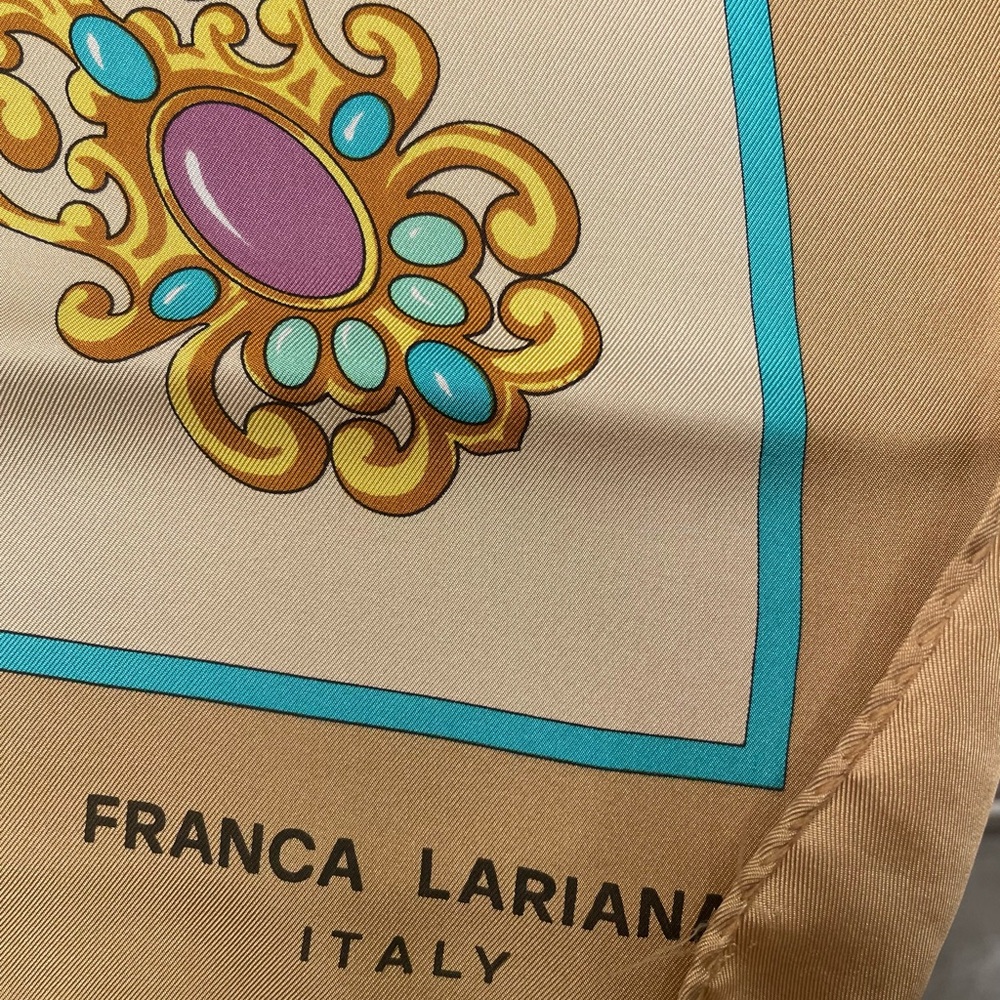 Tan and Purple Scarf with Vintage-Inspired Design